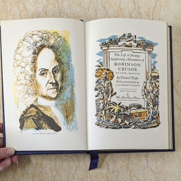Vintage Robinson Crusoe Daniel Defoe Leather Bound Gilt Pages Book Decor - Picture 6 of 15
